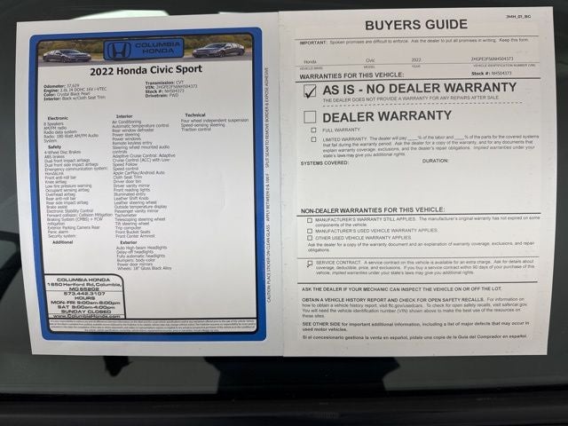 2022 Honda Civic Sport