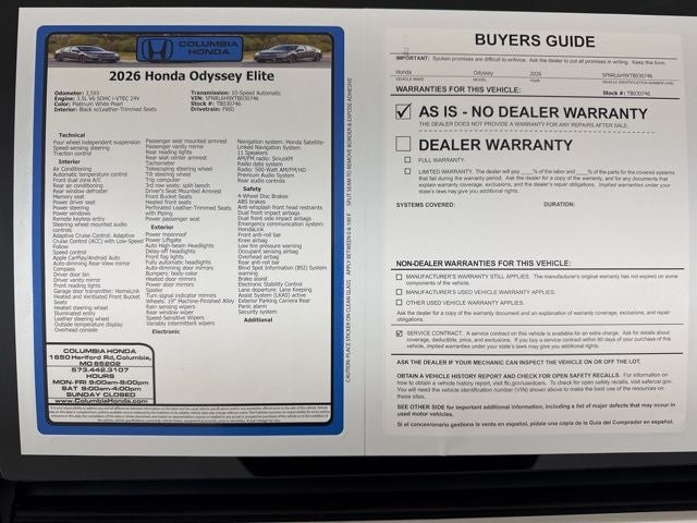 2026 Honda Odyssey Elite