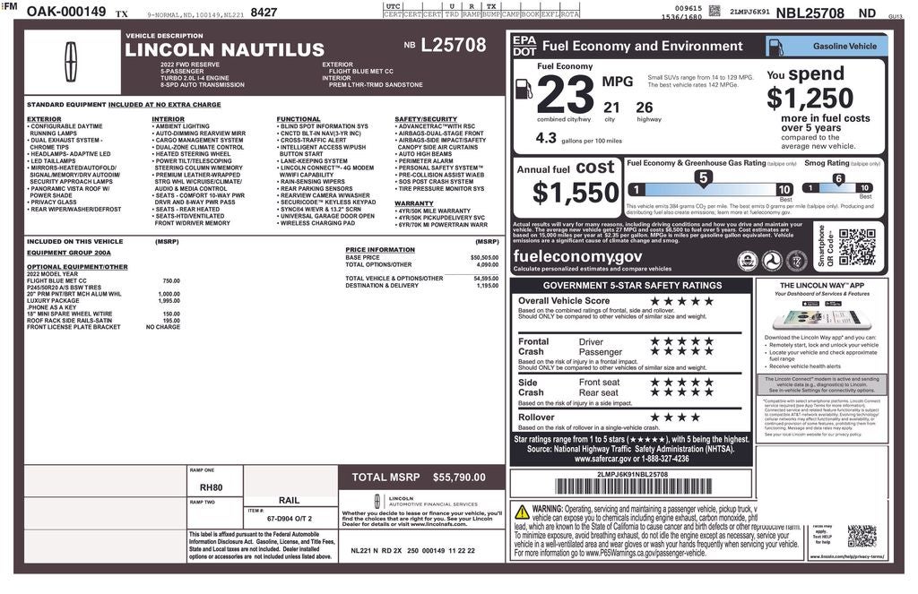 2022 Lincoln Nautilus Reserve