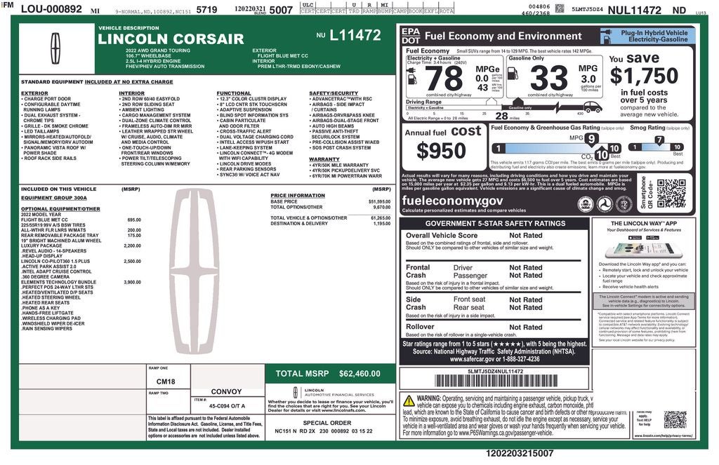 2022 Lincoln Corsair Plug-In Hybrid Grand Touring