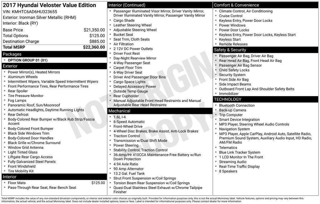 2017 Hyundai Veloster Value Edition