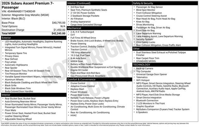 2026 Subaru Ascent Premium