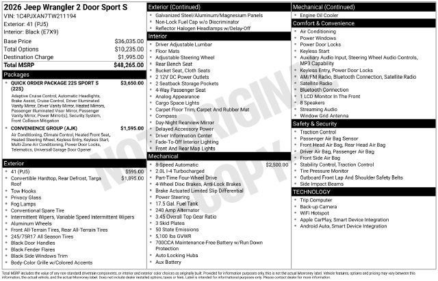 2026 Jeep Wrangler Sport S