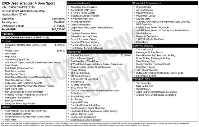 2026 Jeep Wrangler Sport
