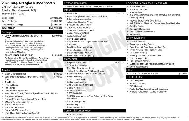 2026 Jeep Wrangler Sport S