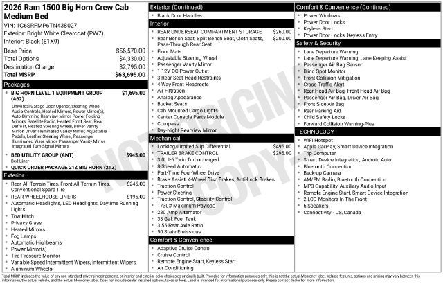 2026 RAM 1500 Big Horn/Lone Star