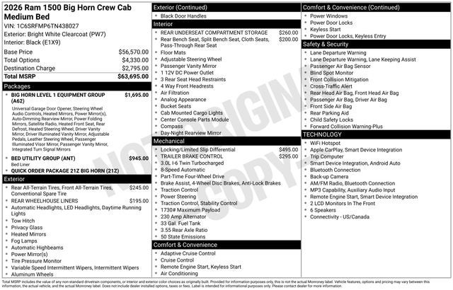 2026 RAM 1500 Big Horn/Lone Star