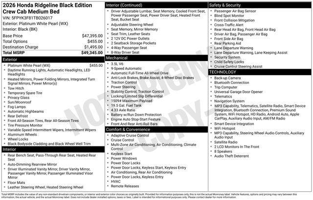 2026 Honda Ridgeline Black Edition