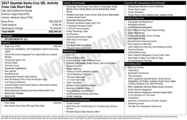2027 Hyundai Santa Cruz SEL Activity