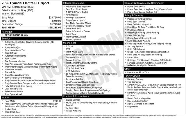 2026 Hyundai Elantra SEL Sport