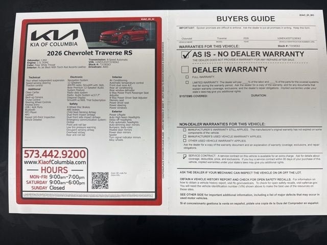 2026 Chevrolet Traverse AWD RS