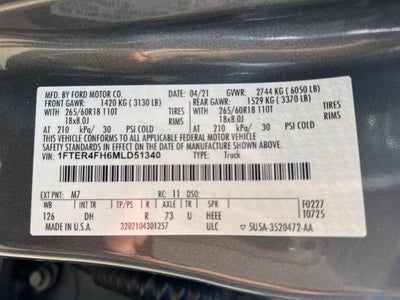2021 Ford Ranger LARIAT 4WD SuperCrew 5' Box
