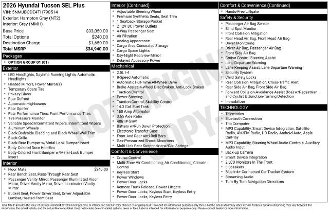 2026 Hyundai Tucson SEL Plus AWD