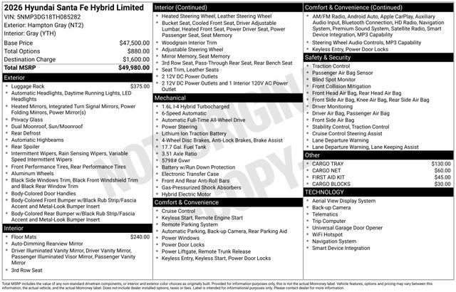 2026 Hyundai Santa Fe Hybrid Limited AWD