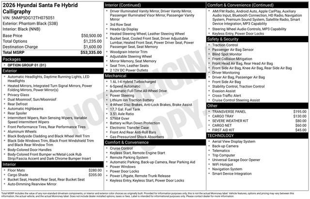 2026 Hyundai Santa Fe Hybrid Calligraphy AWD