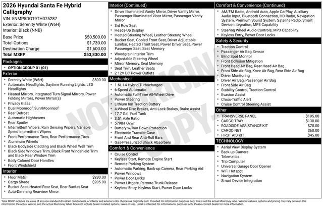 2026 Hyundai Santa Fe Hybrid Calligraphy AWD
