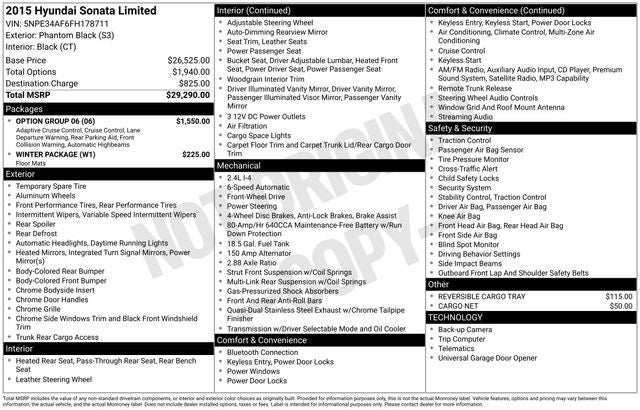 2015 Hyundai Sonata Limited w/ Tech & Ultimate Pkg