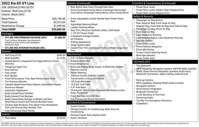 2022 Kia K5 GT-Line Premium Pkg FWD