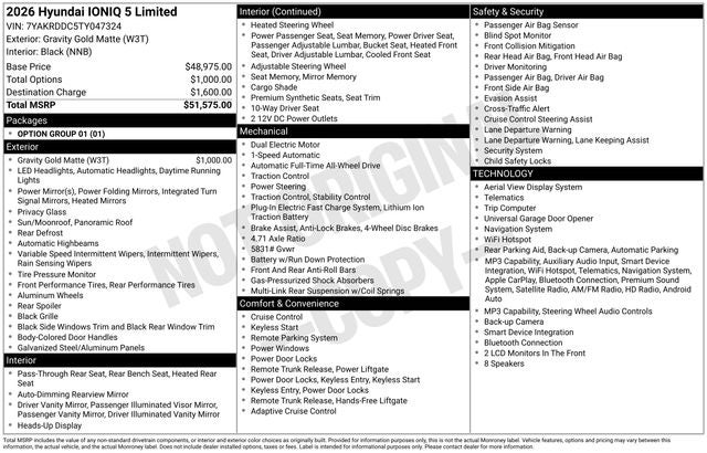 2026 Hyundai Ioniq5 Limited AWD 20" Wheels