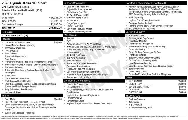 2026 Hyundai Kona SEL Sport AWD