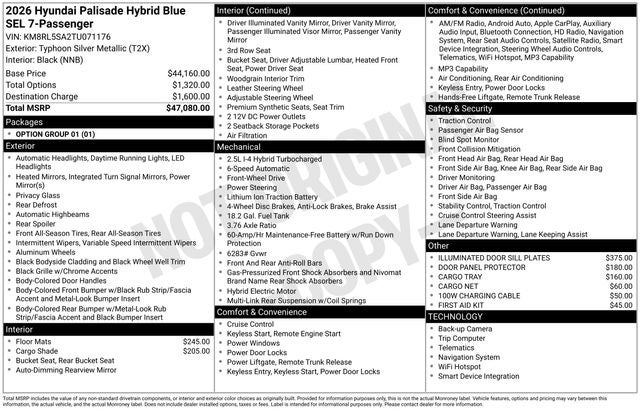 2026 Hyundai Palisade Hybrid Blue SEL 7 Passenger