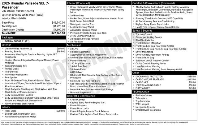 2026 Hyundai Palisade SEL 7 Passenger