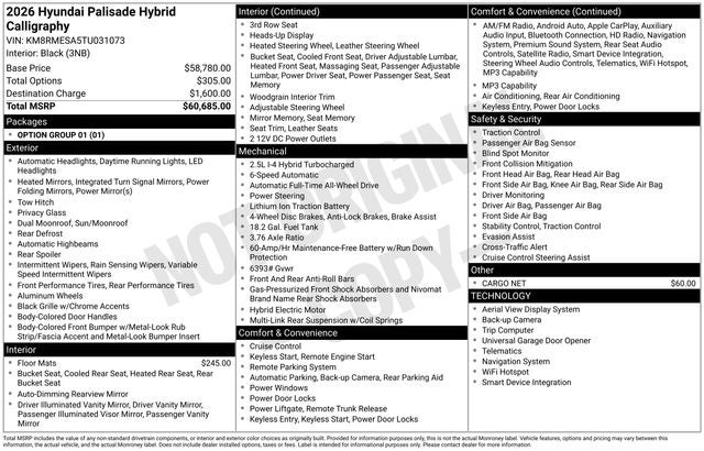 2026 Hyundai Palisade Hybrid Calligraphy AWD