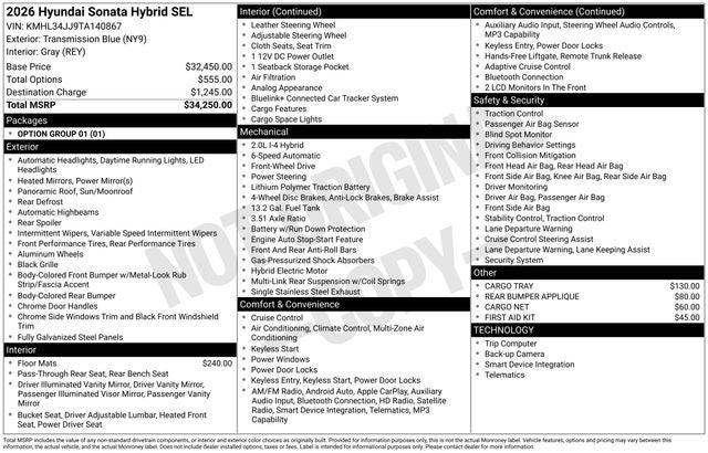 2026 Hyundai Sonata Hybrid SEL FWD