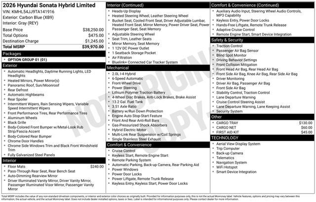 2026 Hyundai Sonata Hybrid Limited