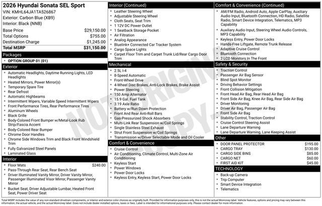 2026 Hyundai Sonata SEL Sport FWD