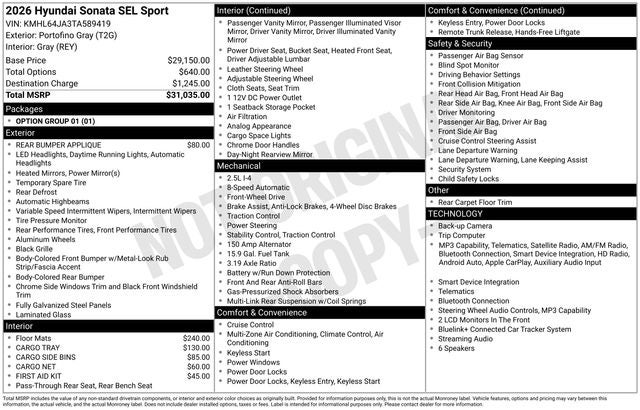 2026 Hyundai Sonata SEL Sport
