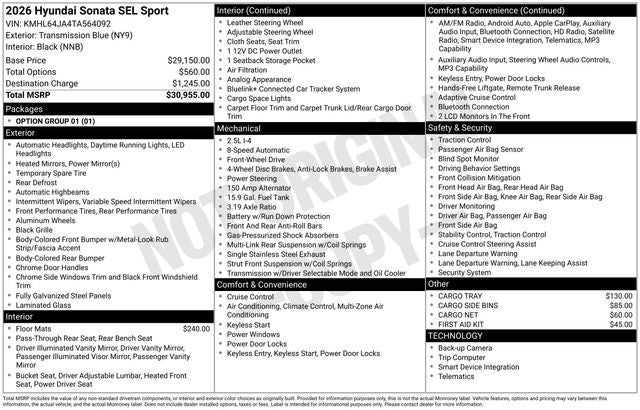 2026 Hyundai Sonata SEL Sport FWD