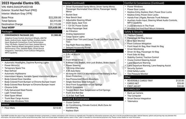 2023 Hyundai Elantra SEL Convenience Pkg