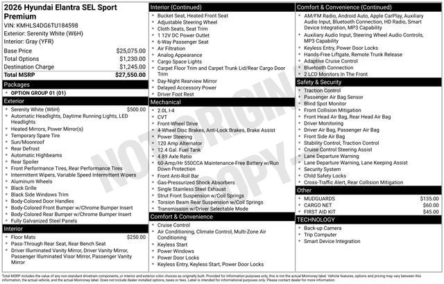 2026 Hyundai Elantra SEL Sport