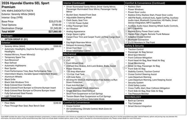 2026 Hyundai Elantra SEL Sport Premium