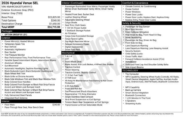 2026 Hyundai Venue SEL