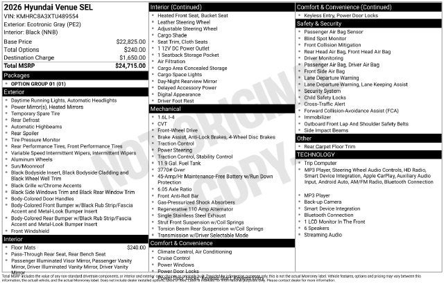 2026 Hyundai Venue SEL