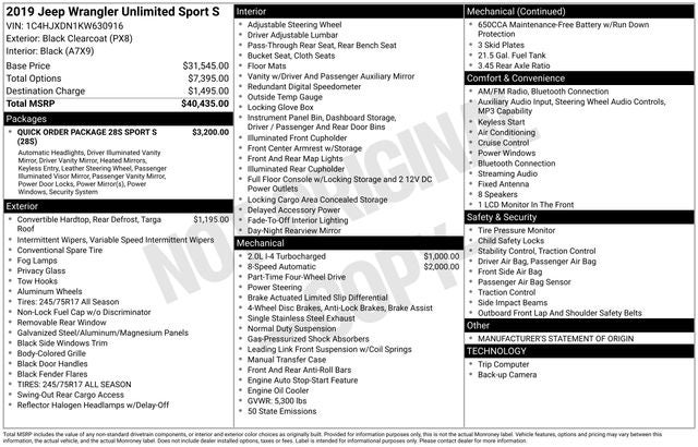 2019 Jeep Wrangler Unlimited Sport S