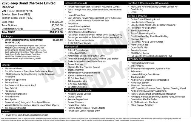 2026 Jeep Grand Cherokee Limited Reserve