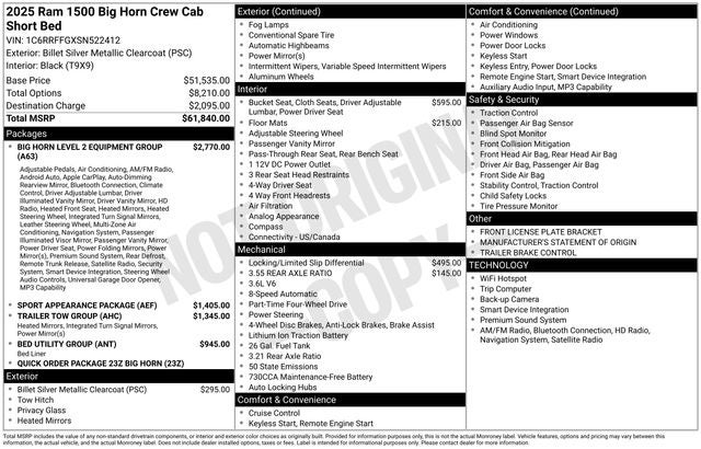 2025 RAM 1500 Big Horn/Lone Star