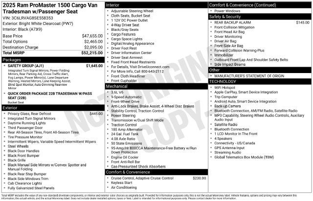 2025 RAM ProMaster 1500 Low Roof