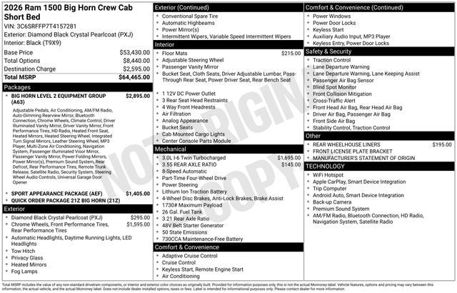 2026 RAM 1500 Big Horn/Lone Star